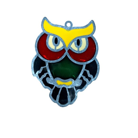 Vintage Stained Glass Owl Suncatcher  3.5"x3" Ornament Window Decor - Picture 4 of 7